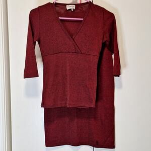 Chesley Y2K 2 Piece Skirt + Top Red Shimmer